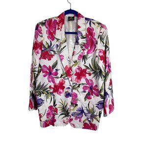 Retro Floral Jacket L Pink Colorful Boho Preppy Old Money Classic 80s Chic Artsy